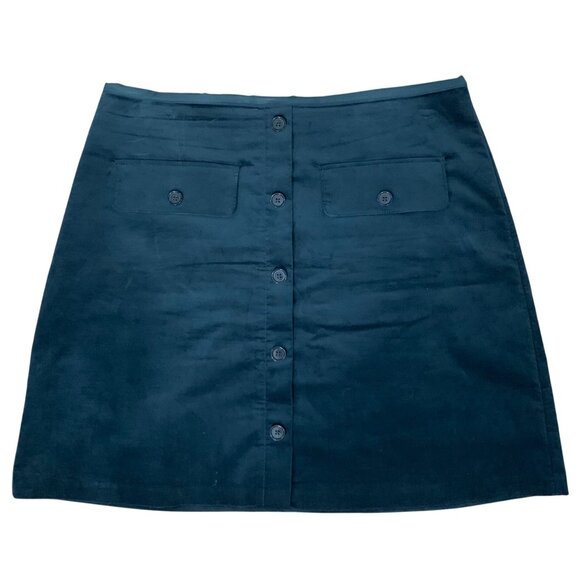 Banana Republic Emerald Velvet Button Front A Line Mini Skirt Lined SZ 16 Tall - Picture 1 of 7